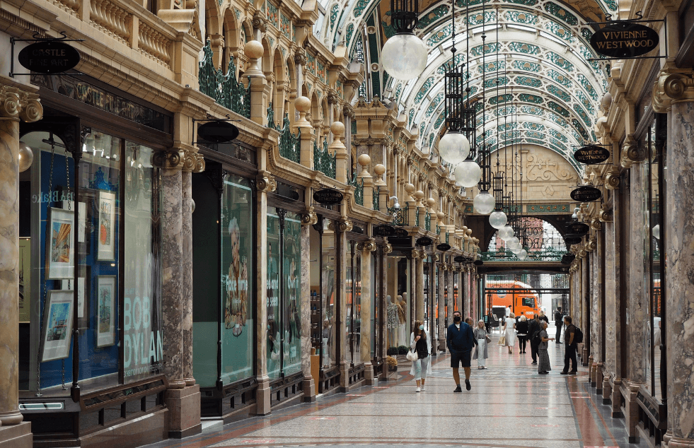 A shopping arcade in Leeds