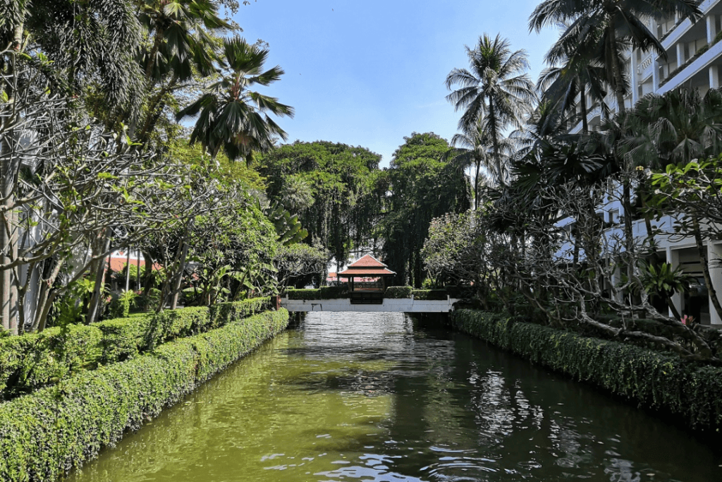 The canal going through the grounds of the resort