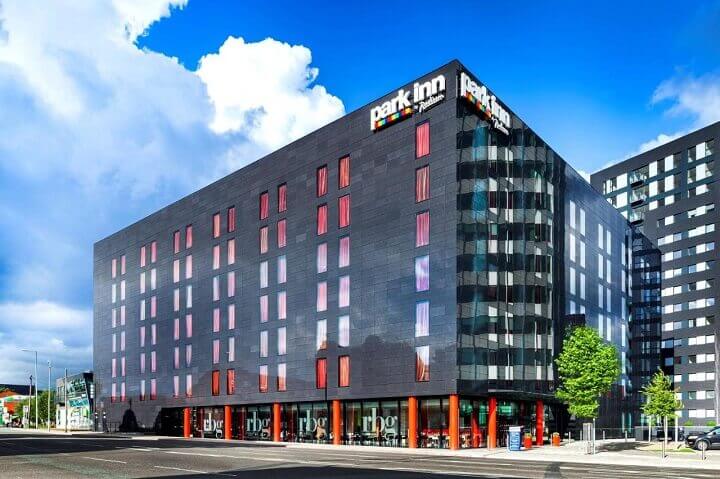Contemporary exterior of Park Inn by Radisson Manchester - the best hotels in Manchester City Centre with swimming pools
