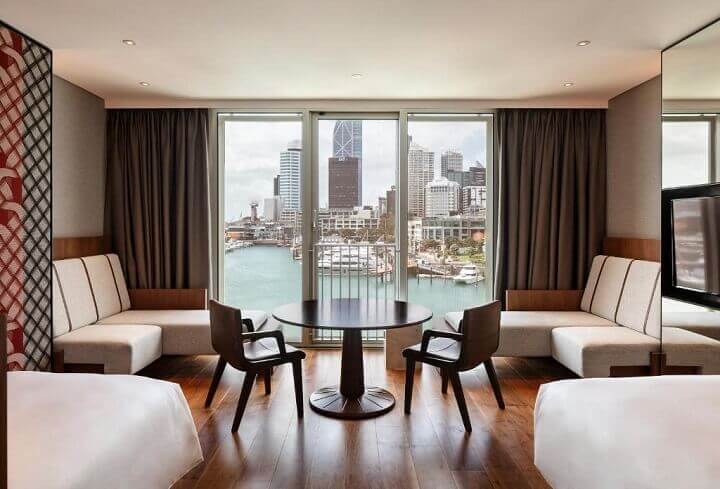 A stunning waterfront and city view from a room at Park Hyatt Auckland
