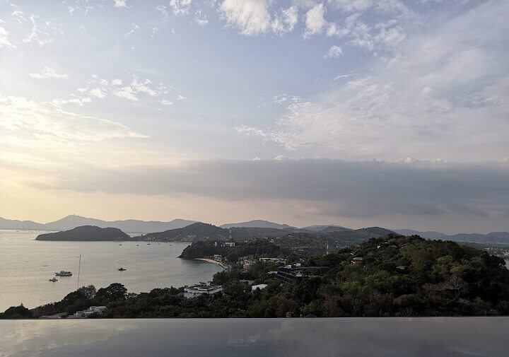 View over Cape Panwa from Baba Nest, a popular rooftop bar