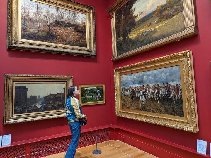 Ksenia enjoying 19th century paintings at Leeds Art Gallery