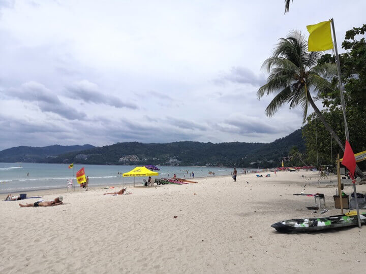 Patong Beach in Phuket on a quiet, cloudy day