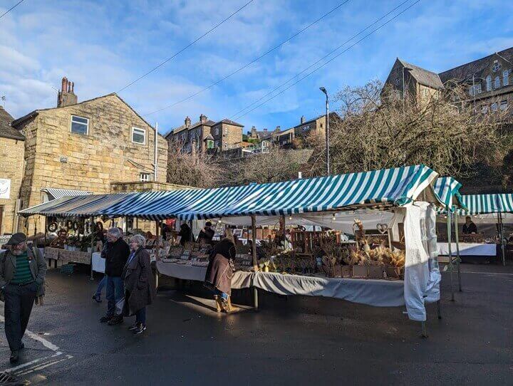 The market in Hebden Bridge - local artisans are showcase their crafts on Saturdays