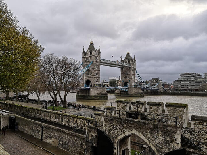 The view of Tower Bridge from the walls of the Tower of London